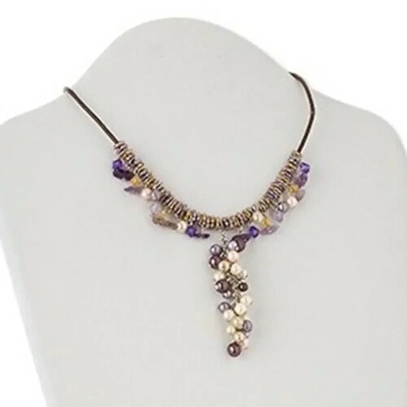 Handcrafted Gemstone Faux Pearl Glass Beads Baubles Pendant Necklace - Picture 1 of 1
